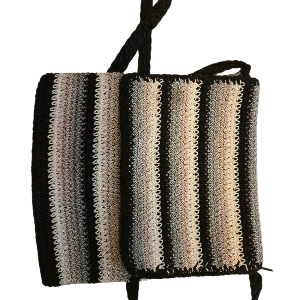 Black and White Striped Women's Bag